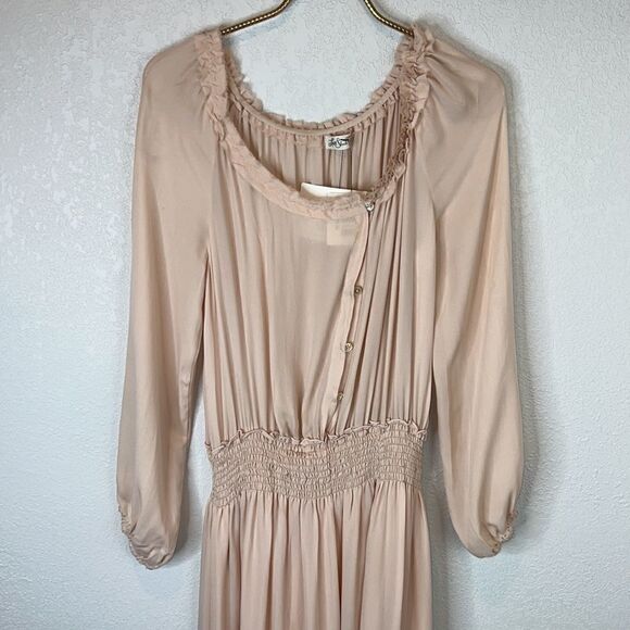 NWT LoveShackFancy Smocked Washed Silk Maxi Dress In Powder Pink- Size XS - Picture 4 of 15